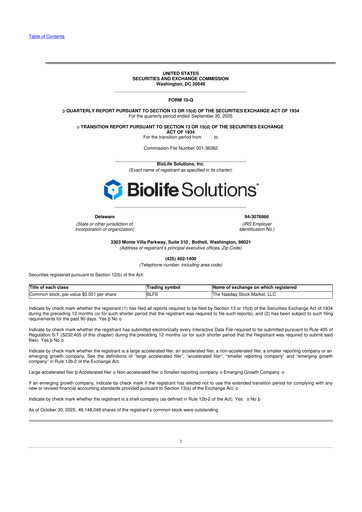 Thumbnail Biolife Solutions
 10-Q Quarterly Report FY 