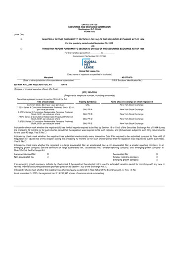 Thumbnail Global Net Lease
 10-Q Quarterly Report FY2025 