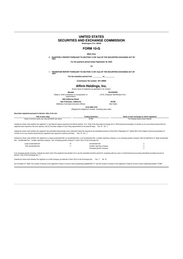 Thumbnail Affirm 10-Q Quarterly Report FY2026 