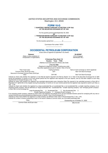 Thumbnail Occidental Petroleum 10-Q Quarterly Report FY2025 