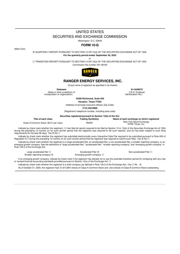 Thumbnail Ranger Energy Services 10-Q Quarterly Report FY2025 