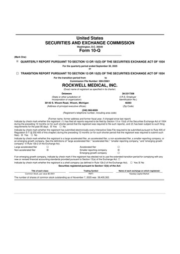 Vorschaubild Rockwell Medical
 10-Q Quartalsbericht  
