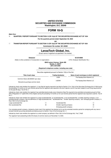 Miniature LanzaTech Global 10-Q Rapport trimestriel 2025 