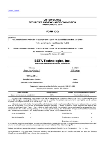 Miniature BETA Technologies 10-Q Rapport trimestriel 2025 