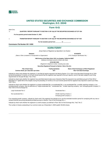 Miniature Korn Ferry
 10-Q Rapport trimestriel  