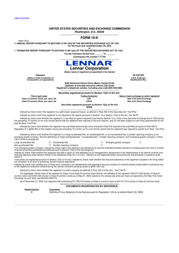 Thumbnail Lennar 10-K Annual Report 2025