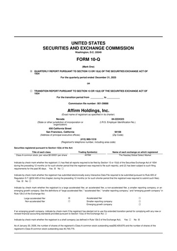 Thumbnail Affirm 10-Q Quarterly Report FY2026 