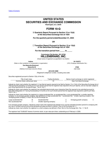 Thumbnail Hillenbrand 10-Q Quarterly Report FY2026 