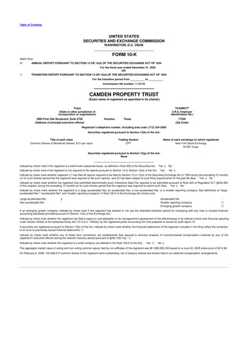 Thumbnail Camden Property Trust
 10-K Annual Report 2025