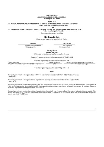 Thumbnail Utz Brands 10-K Annual Report 2025