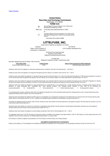 Thumbnail Littelfuse 10-K Annual Report 2025