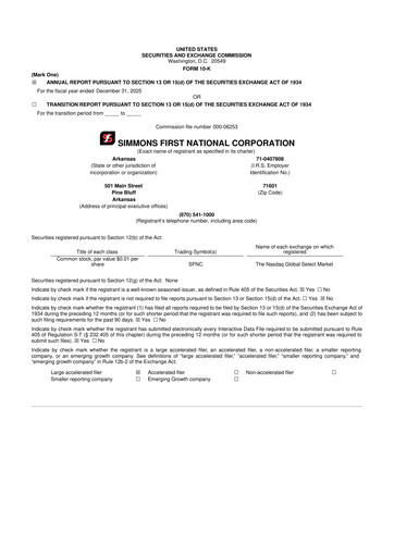 Thumbnail Simmons First National 10-K Annual Report 2025