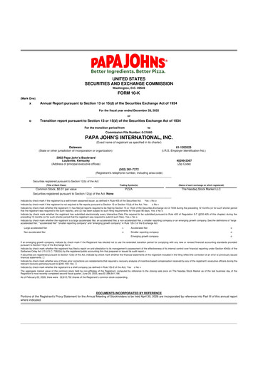 Miniature Papa John's Pizza
 10-K Rapport annuel 2025