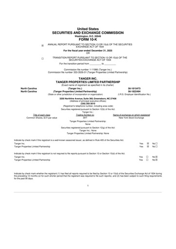 Miniature Tanger Inc.
 10-K Rapport annuel 2025