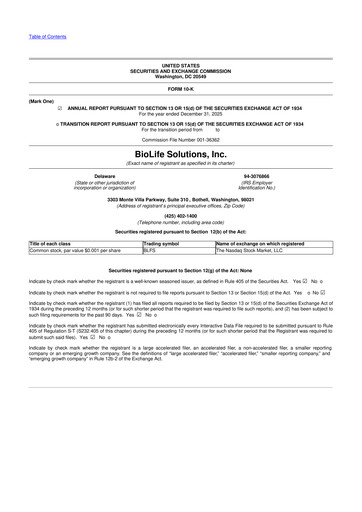 Thumbnail Biolife Solutions
 10-K Annual Report 