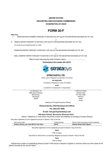 Thumbnail Stratasys 20-F Annual Report 