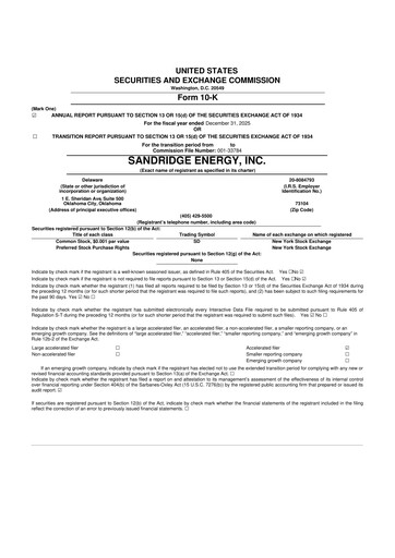 Miniature SandRidge Energy
 10-K Rapport annuel 2025