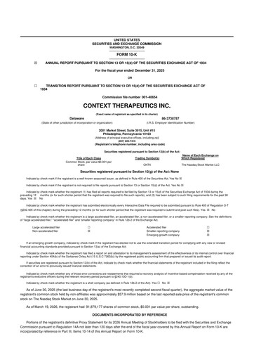 Vorschaubild Context Therapeutics 10-K Jahresbericht 