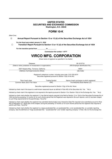 Thumbnail Virco Manufacturing 10-K Annual Report 