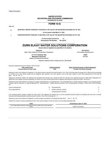 Vorschaubild Zurn Elkay Water Solutions 10-Q Quartalsbericht  