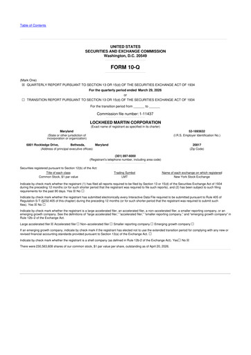 Thumbnail Lockheed Martin 10-Q Quarterly Report FY 