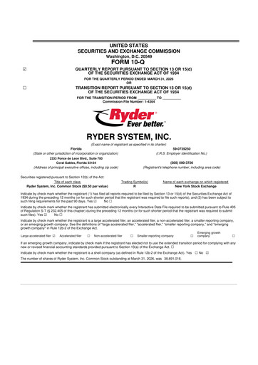 Thumbnail Ryder
 10-Q Quarterly Report FY 
