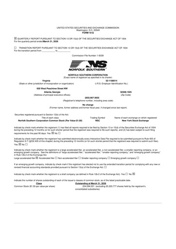 Vorschaubild Norfolk Southern 10-Q Quartalsbericht  