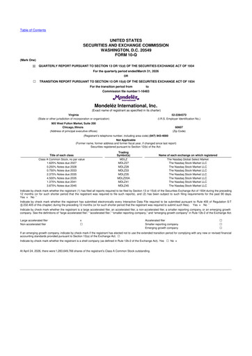 Thumbnail Mondelez International 10-Q Quarterly Report FY 