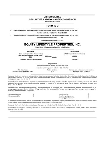 Thumbnail Equity LifeStyle Properties 10-Q Quarterly Report FY 