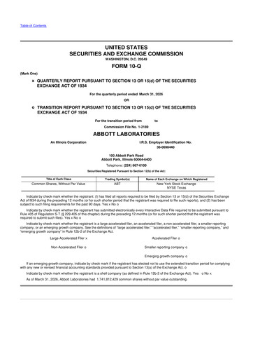 Thumbnail Abbott Laboratories 10-Q Quarterly Report FY 