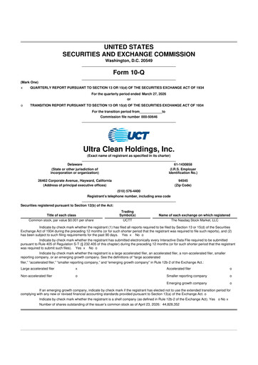 Vorschaubild UCT (Ultra Clean Holdings) 10-Q Quartalsbericht  
