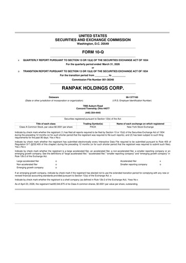 Thumbnail Ranpak 10-Q Quarterly Report FY 