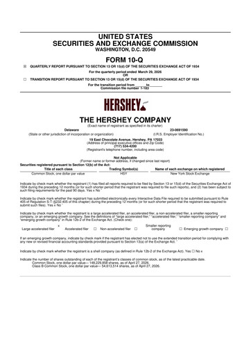 Thumbnail The Hershey Company 10-Q Quarterly Report FY 