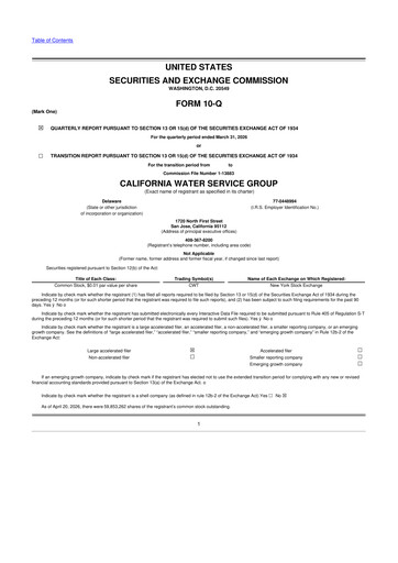 Vorschaubild California Water Service Group 10-Q Quartalsbericht  
