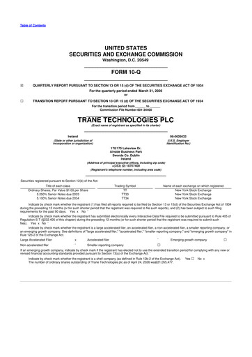 Thumbnail Trane Technologies
 10-Q Quarterly Report FY 