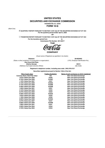 Thumbnail Coca-Cola 10-Q Quarterly Report FY 