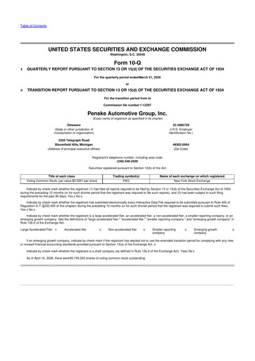 Thumbnail Penske Automotive Group 10-Q Quarterly Report FY2026 