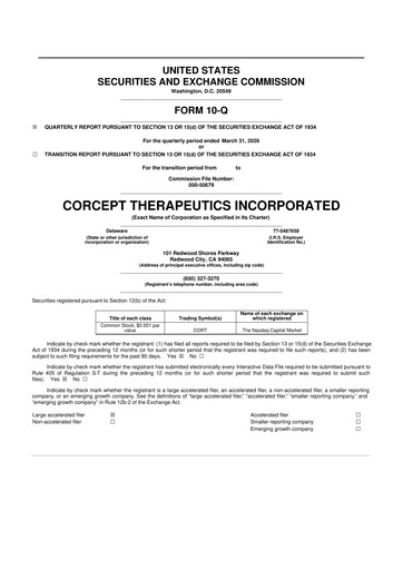 Miniature Corcept Therapeutics
 10-Q Rapport trimestriel  
