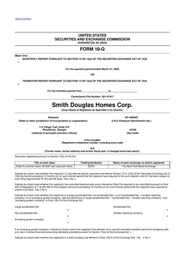 Vorschaubild Smith Douglas Homes 10-Q Quartalsbericht 2026 
