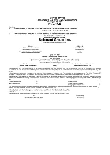 Thumbnail Upbound Group 10-Q Quarterly Report FY 