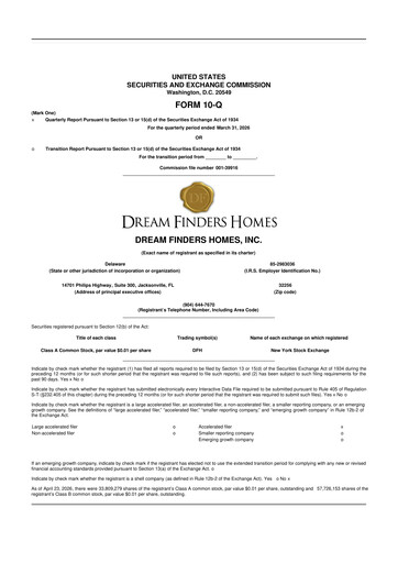 Vorschaubild Dream Finders Homes 10-Q Quartalsbericht  