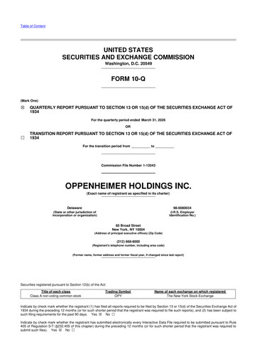 Vorschaubild Oppenheimer Holdings
 10-Q Quartalsbericht  