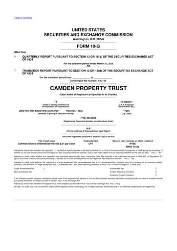 Thumbnail Camden Property Trust
 10-Q Quarterly Report FY 