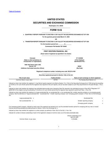 Thumbnail First Western Financial 10-Q Quarterly Report FY 