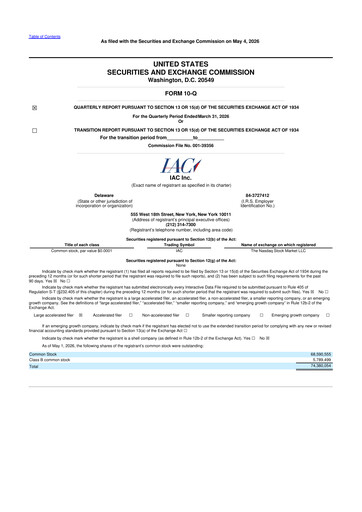 Thumbnail IAC Inc. 10-Q Quarterly Report FY 