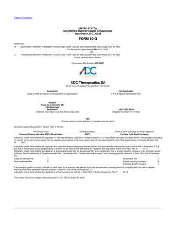 Vorschaubild ADC Therapeutics 10-Q Quartalsbericht  