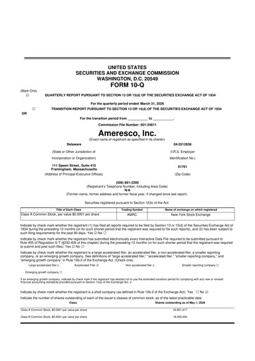Miniature Ameresco
 10-Q Rapport trimestriel  