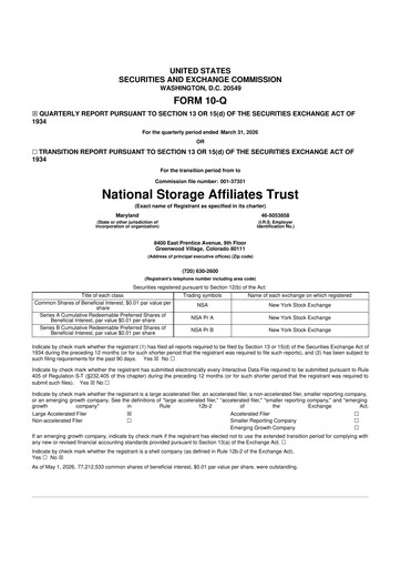Miniature National Storage Affiliates Trust
 10-Q Rapport trimestriel  
