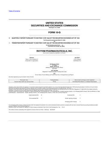 Thumbnail Rhythm Pharmaceuticals 10-Q Quarterly Report FY 