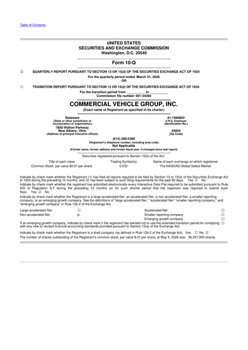 Miniature Commercial Vehicle Group (CVG) 10-Q Rapport trimestriel  